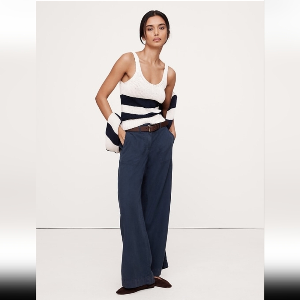 NWT Banana Republic Super Soft Soma Mid Rise Wide Leg Pants Navy XS (2/4)